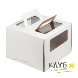 Коробка для торта с ручкой и окном (гофрокартон) 28х28х20 см