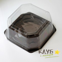 Коробка для торта пластиковая 19х9,5 см коричневая подложка