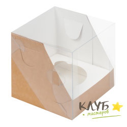 Коробка для 1-го маффина с пластиковой крышкой крафт 10x10x10 см