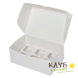 Коробка для 6-ти маффинов белая 25х17х10 см