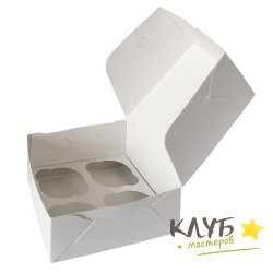 Коробка для 4-х маффинов белая 16x16x10 см