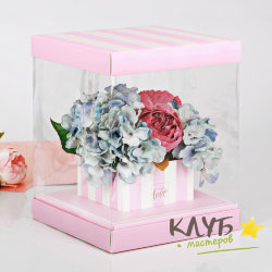 Коробка для цветов с вазой и окнами "With love" розовая, 23х30х23 см