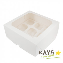 Коробка для 9-ти маффинов белая с окном 25x25x10 см