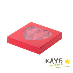 Коробка для конфет с окном сердце красная 9 ячеек, 15,5х15,5х3 см
