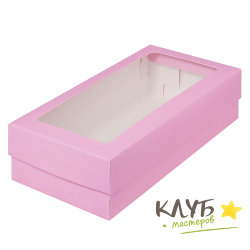 Коробка с прямоугольным окном розовая 21х11х5,5 см