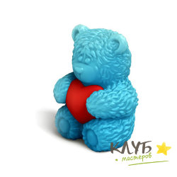 Медвежонок сидит с сердечком в обнимку 3D, форма пластиковая