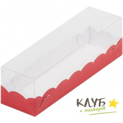 Коробка для макарун красная с пластиковой крышкой 19х5,5х5,5 см