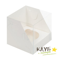 Коробка для 1-го маффина с пластиковой крышкой белая 10x10x10 см