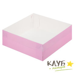 Коробка с пластиковой крышкой розовая 20х20х7 см