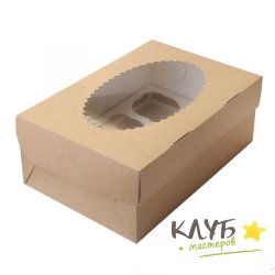 Коробка для 6-ти маффинов крафт (фигурное окно) 25х17х10 см