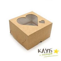 Коробка для 4-х маффинов крафт "Сердце", 16,5х16,5х10 см