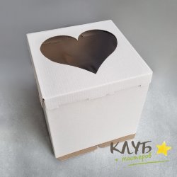 Коробка для торта с окном сердце (гофрокартон) 30х30х30 см