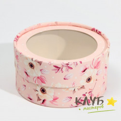 Коробка круглая с крышкой и окном "Розовые цветы", 12х6 см