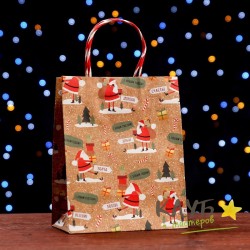 Крафт-пакет бумажный с ручками "Дед Мороз с подарками", 18х22,3х10 см
