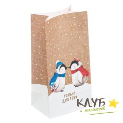 Пакет бумажный "Только для тебя. Пингвины", 10х19,5х7 см