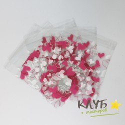 Пакет прозрачный с клейкой полосой "Сердечки бело-розовые", 10х10 см (5 шт.)