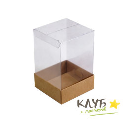 Коробка с пластиковой крышкой крафт 6,5х6,5х10 см