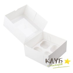 Коробка для 4-х маффинов белая с окном 16x16x10 см