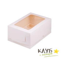 Коробка для 6-ти маффинов белая с прямоугольным окном 23,5x16x10 см