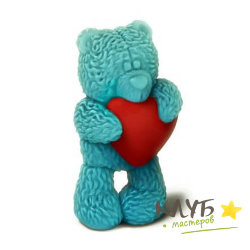 Медвежонок стоит с сердечком 3D, форма пластиковая