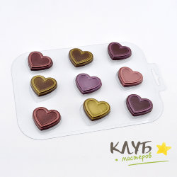 9 сердечек, форма пластиковая для шоколада