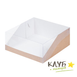 Коробка для торта с пластиковой крышкой крафт 23,5х23,5х10 см