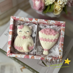 Пряничная кошечка и букет, форма силиконовая 